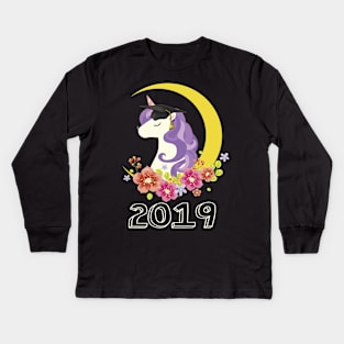 Kids 2019 Graduation Cap Unicorn Shirt Gift for Kindergarten Girl Kids Long Sleeve T-Shirt